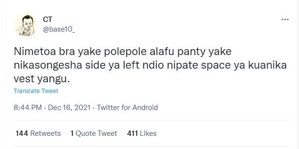 Ct base1o nimetoa bra yake polepole alafu panty yake nikasongesha side ya left n