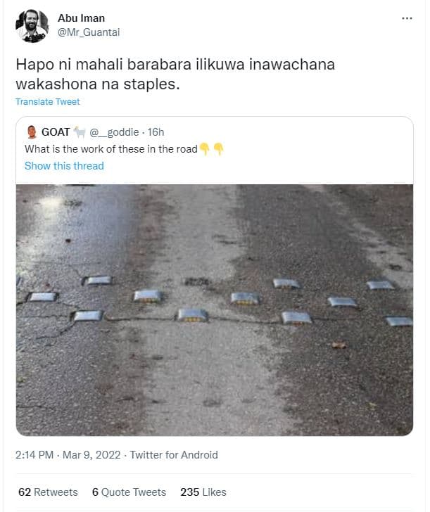 Abu iman mr_guantai hapo ni mahali barabara ilikuwa inawachana wakashona na stap