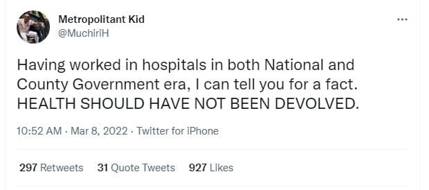 Metropolitant kid muchirih having worked in hospitals in both national and count