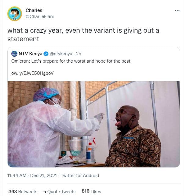 Charles charlieflani what a crazy year, even the variant is giving out a stateme