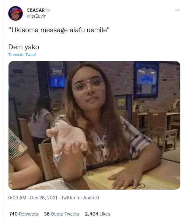 Ceasar itseuvin ukisoma message alafu usmile dem yako translate tweet 9.09 am de