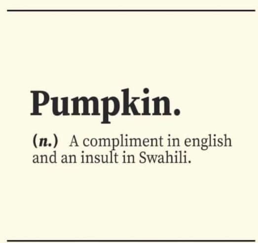 Pumpkin n. a compliment in english and an insult in swahili.
