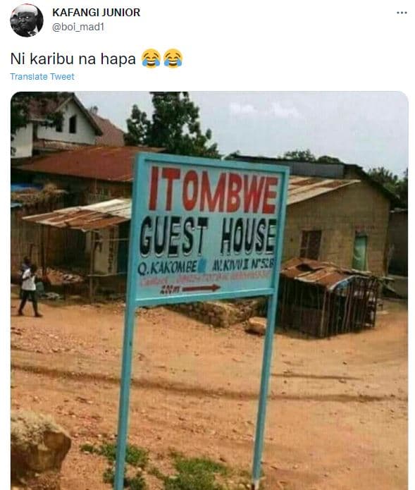 Kafangi junior boi_madi ni karibu na hapa translate tweet iiombi guest hause qki