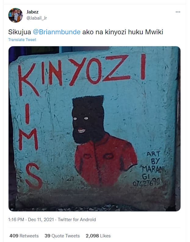 Jabez jabali_jr sikujua brianmbunde ako na kinyozi huku mwiki translate tweet ki