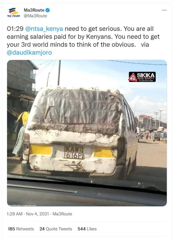 Ma3route route ma3route 0129 ntsa_kenya need to get serious. you are all earning