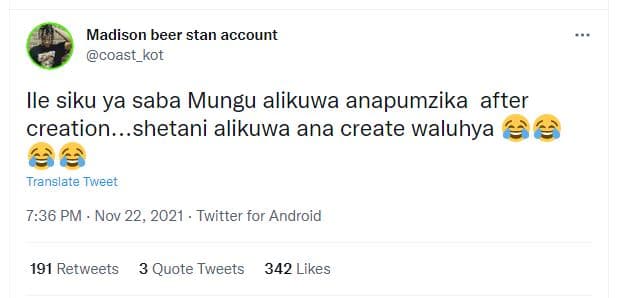 Madison beer stan account coast_kot ile siku ya saba mungu alikuwa anapumzika af
