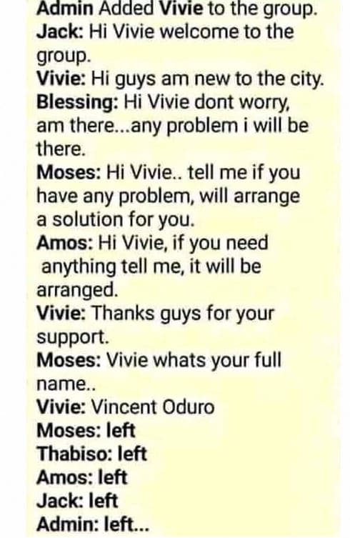 Admin added vivie to the group. jack hi vivie welcome to the group. vivie hi guy