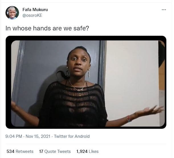 Fafa mukuru osoroke in whose hands are we safe? 9.04 pm nov 15, twitter for andr