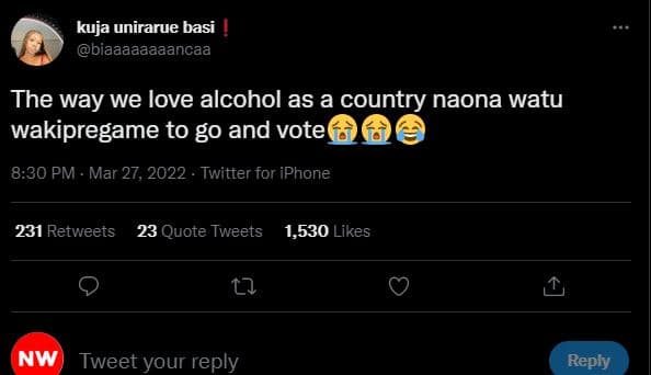 Kuja unirarue basi biaaaaaaaancaa the way we love alcohol as a country naona wat