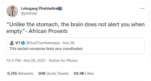 Lebogang phahladira 'phahlax unlike the stomach, the brain does not alert you wh