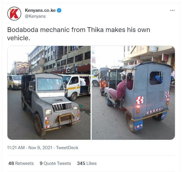 Kenyans.co.ke kenyans bodaboda mechanic from thika makes his own vehicle 11.21 a