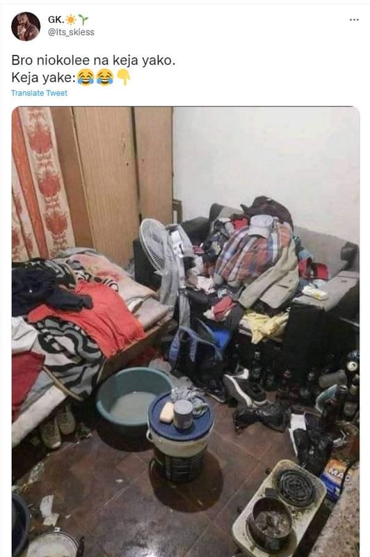 Gk its_skiess bro niokolee na keja yako_ keja yake translate tweet