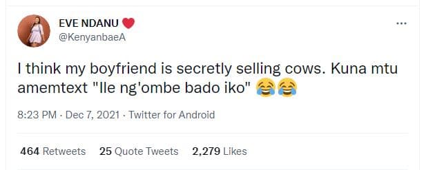 Eve ndanu kenyanbaea think my boyfriend is secretly selling cows. kuna mtu amemt