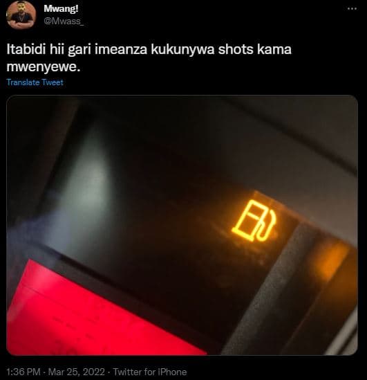 Mwang! mwass itabidi hii gari imeanza kukunywa shots kama mwenyewe. translate tw