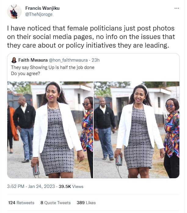 Francis wanjiku thenjoroge have noticed that female politicians just post photos