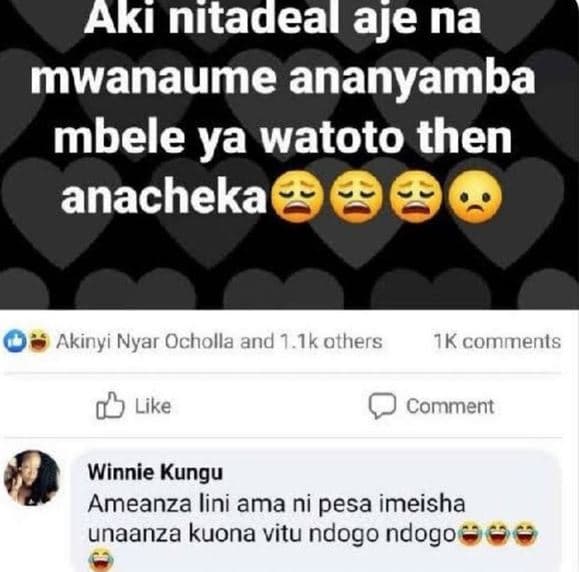 Aki nitadeal aje na mwanaume ananyamba mbele ya watoto then anacheka akinyi nyar