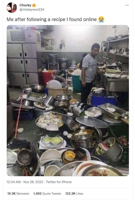 Chucky mickeywon234 me after following a recipe found online 12.04 am nov 28, tw