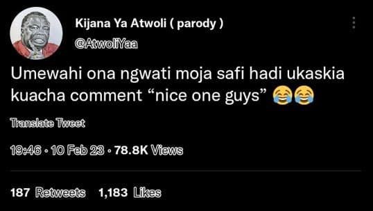 Kijana ya atwoli parody aswolyaa umewahi ona ngwati moja safi hadi ukaskia kuach