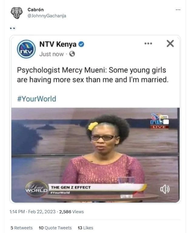 Cabrón johnnygachanja ntv kenya just now psychologist mercy mueni some young gir