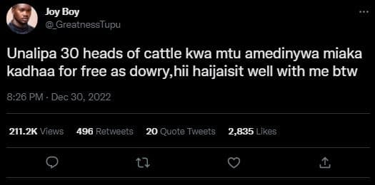 Joy boy greatnesstupu unalipa 30 heads of cattle kwa mtu amedinywa miaka kadhaa