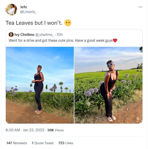 Jefe limorio_ tea leaves but wont ivy chelimo _chelimo 10h went for drive and go