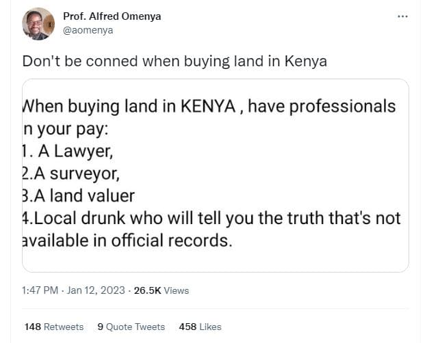Prof. alfred omenya aomenya don't be conned when buying land in kenya nhen buyin