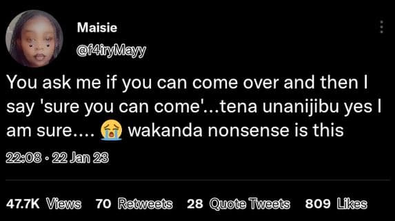 Maisie faiymayy you ask me if you can come over and then say 'sure you can come'