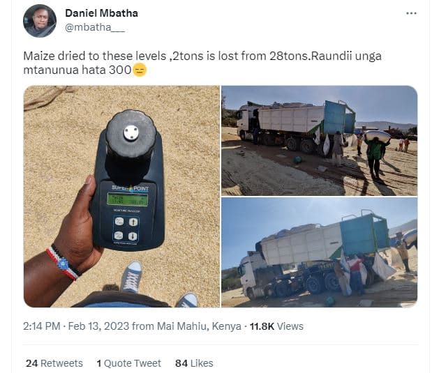 Daniel mbatha mbatha maize dried to these levels , 2tons is lost from 28tons.rau