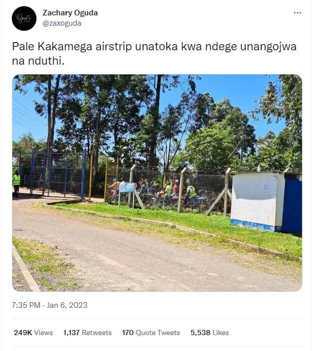 Zachary oguda zaxoguda pale kakamega airstrip unatoka kwa ndege unangojwa na ndu
