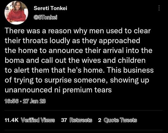 Sereti tonkei stonka there was a reason why men used to clear their throats loud