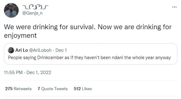 L'j genje_n we were drinking for survival. now we are drinking for enjoyment ari