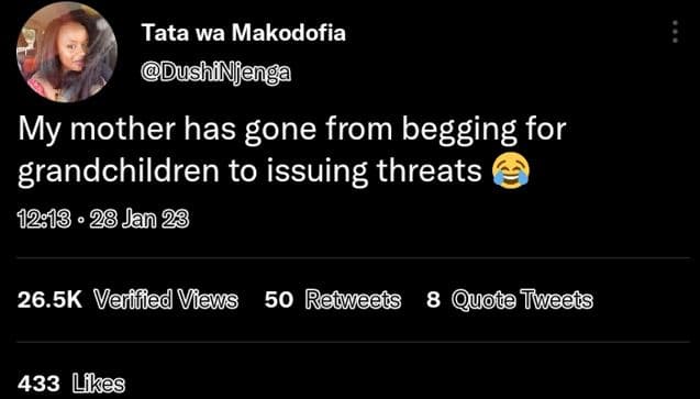 Tata wa makodofia dushinjenga my mother has gone from begging for grandchildren