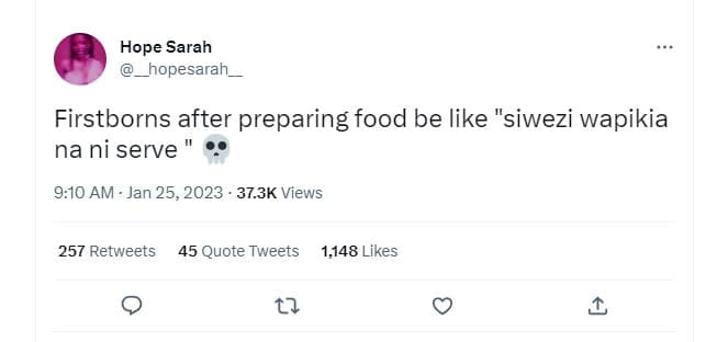 Hope sarah hopesarah _ firstborns after preparing food be like siwezi wapikia na