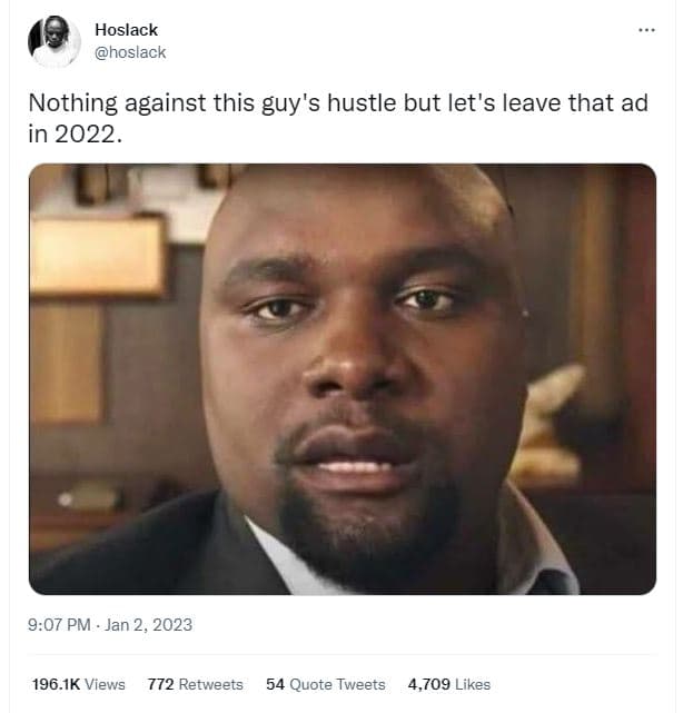 Hoslack hoslack nothing against this guy's hustle but let 's leave that ad in 20