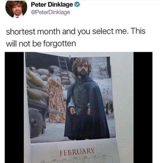 Peter dinklage peterdinklage shortest month and you select me. this will not be