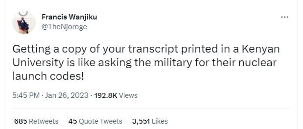 Francis wanjiku thenjoroge getting a copy of your transcript printed in a kenyan