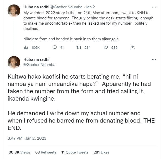 Huba na radhi gacherindumba jan 2 my weirdest story is that on 24th may afternoo