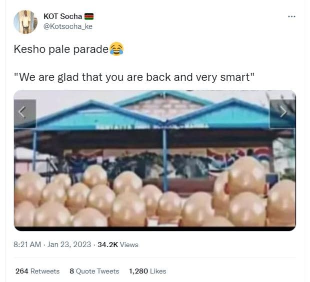 Kot socha kotsocha kesho pale parade we are glad that you are back and very smar