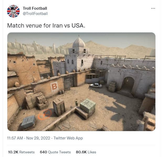 Troll football trollfootball match venue for iran vs usa 11.57 am nov 29, twitte