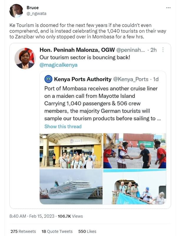 Bruce _ngwata ke tourism is doomed for the next few years if she couldn't even c