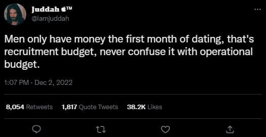 Juddah iamjuddah men only have money the first month of dating, that's recruitme