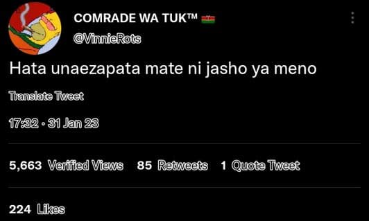 Comrade wa tuktm vinnierots hata unaezapata mate ni jasho ya meno translate tmee