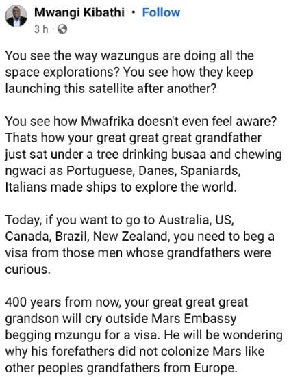 Mwangi kibathi follow 3h you see the way wazungus are doing all the space explor