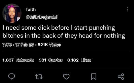 Faith faithdhegemini need some dick before start punching bitches in the back of