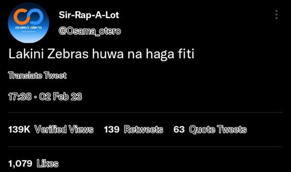 Sirrapalot sama_otero goa olefo lakini zebras huwa na haga fiti ttanslate tweet