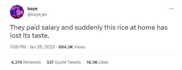 Boye poye_ee they paid salary and suddenly this rice at home has lost its taste