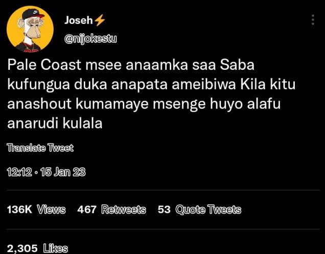 Joseh ijokesau pale coast msee anaamka saa saba kufungua duka anapata ameibiwa k