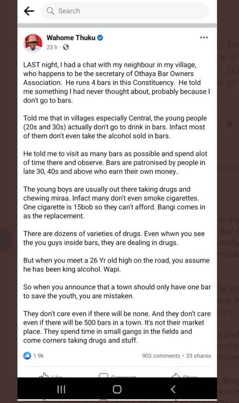 Search wahome thuku 23 h 1 last night, had a chat with my neighbour in my villag