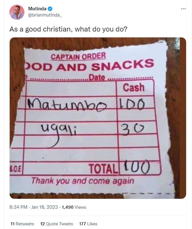 Mutinda brianmutinda as a good christian what do you do? capiain order pod and s
