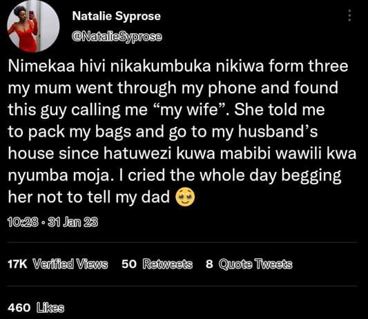 Natalie syprose natalesyprose nimekaa hivi nikakumbuka nikiwa form three my mum